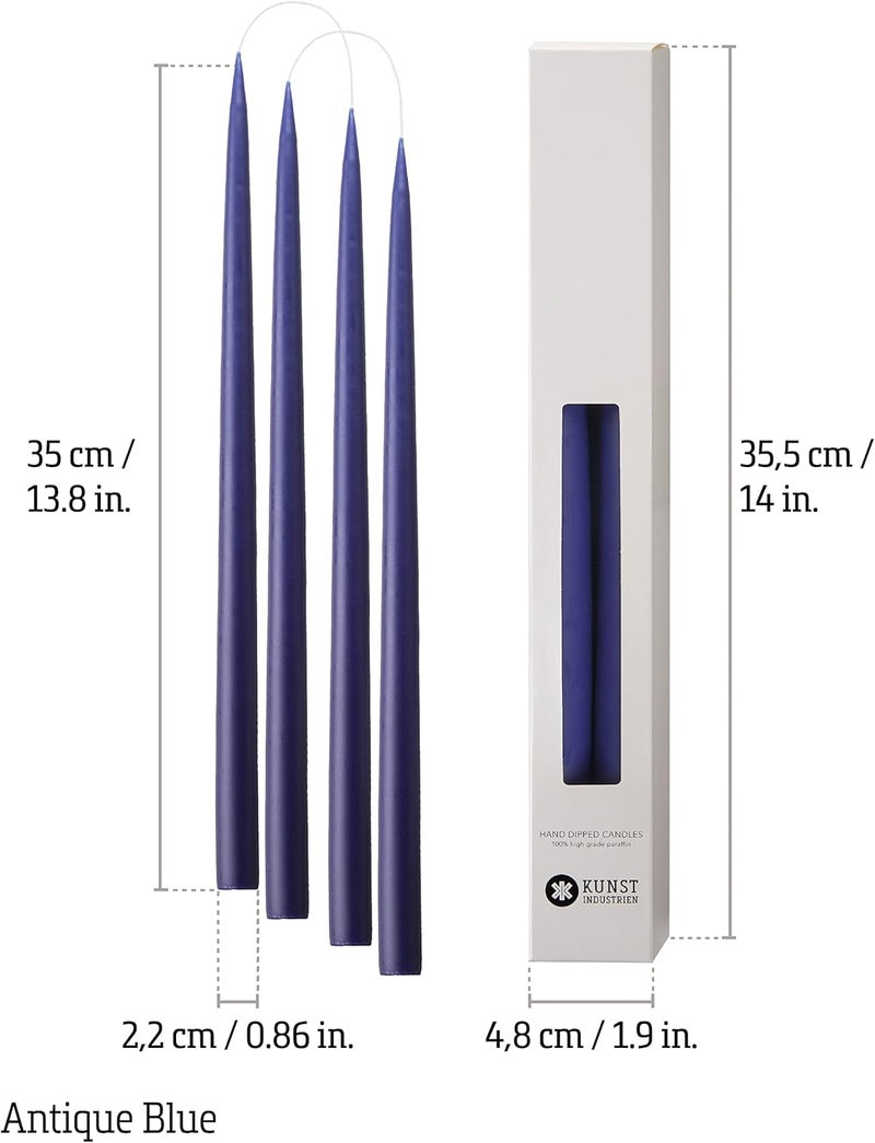 Kunstindustrien ® Taper Candles – Set of 4, 13.8" – Made in Denmark, Long Burning Candles 15h, Unscented & Smokeless Candlesticks – Elegant Tall Candles for Weddings Dinners & Home Decor (Antique Blue) - Image 2